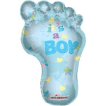 Blue baby boy balloon with confetti and text
