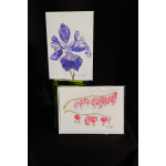 Two floral watercolor cards, one purple iris and one pink bleeding heart.