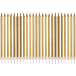Pack of gold birthday candles with white holders