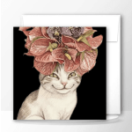 Illustration of a cat wearing a large floral headpiece
