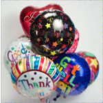 Cluster of colorful thank-you and star-shaped balloons