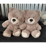 Two plush teddy bears sitting side by side