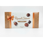 Box of assorted milk and dark chocolates with a ribbon design