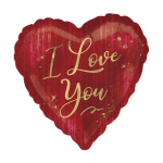 Red heart-shaped balloon with gold "I Love You" text