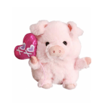 Pink plush pig holding a heart-shaped balloon