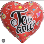 Heart-shaped red balloon with the words "Te amo"