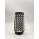 Textured gray ceramic vase with a black base