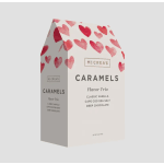 Box of McCrea's caramels with pink heart pattern
