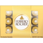 Box of Ferrero Rocher gold-wrapped chocolates in yellow packaging