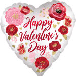 Heart-shaped balloon with flowers and "Happy Valentine's Day" text