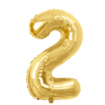 Gold number 2 foil balloon on a white background