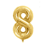 Gold foil balloon shaped like the number 8