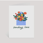 Greeting card with an envelope of flowers and the words sending love