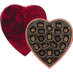 Heart-shaped box of assorted chocolates with a red heart lid