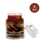 Jar candle labeled Cinnamon Twist with a separate lid