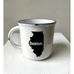 White mug with a black Illinois silhouette and the word home.