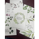 Sympathy cards with watercolor leaf wreaths and condolence messages