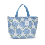 Blue hydrangea-patterned thermal tote bag with handles