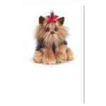 Plush Yorkshire terrier with a red bow on a white background