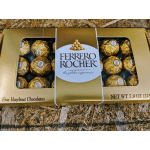 Box of Ferrero Rocher chocolates in gold wrappers