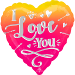 Heart-shaped balloon with "I Love You" text in pink and orange