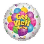 Round balloon with "Get Well Soon" text and colorful balloons