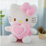 Hello Kitty plush holding a pink heart