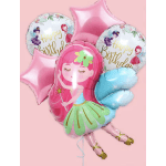 Pink birthday balloons with a fairy design and star shapes