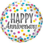 Round balloon with colorful polka dots and "Happy Anniversary" text