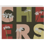 Graphic poster with large letters and white daisy-like flowers