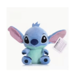 Blue Stitch plush toy with pink ears on a white background