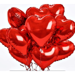 Cluster of red heart-shaped balloons on a white background