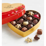 Heart-shaped box of assorted chocolates with a red lid