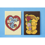 Two painted gift plaques with a bunny and teddy bear holding a rose