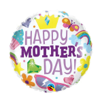 Round foil balloon reading Happy Mother's Day with colorful icons