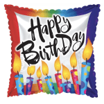Rainbow birthday balloon with candles and Happy Birthday text