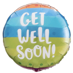 Round foil balloon with the words "GET WELL SOON"