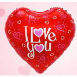 Heart-shaped red balloon with "I Love You" text and heart patterns