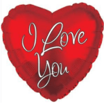 Red heart-shaped balloon with the words "I Love You"
