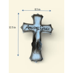 Cross-shaped memorial plaque with the words Amazing Grace