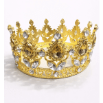 Gold jeweled crown with clear stones on a white background