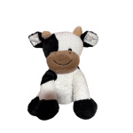 Plush cow stuffed animal with black and white patches