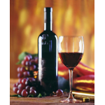 Wine bottle and glass with grapes on a table