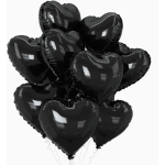 Cluster of black heart-shaped balloons on white background