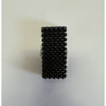 Small rectangular black beaded accessory on a plain background