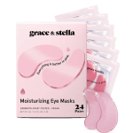 Pink moisturizing eye masks in a box with several sachets and gel patches