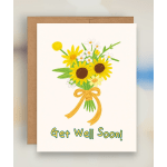 Greeting card with a sunflower bouquet and "Get Well Soon!" text
