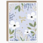 Thank you card with white flowers and blue floral accents