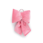 Pink fabric bow with a metal ring at the top