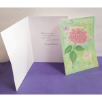 Greeting card with pink flowers and butterflies on the cover